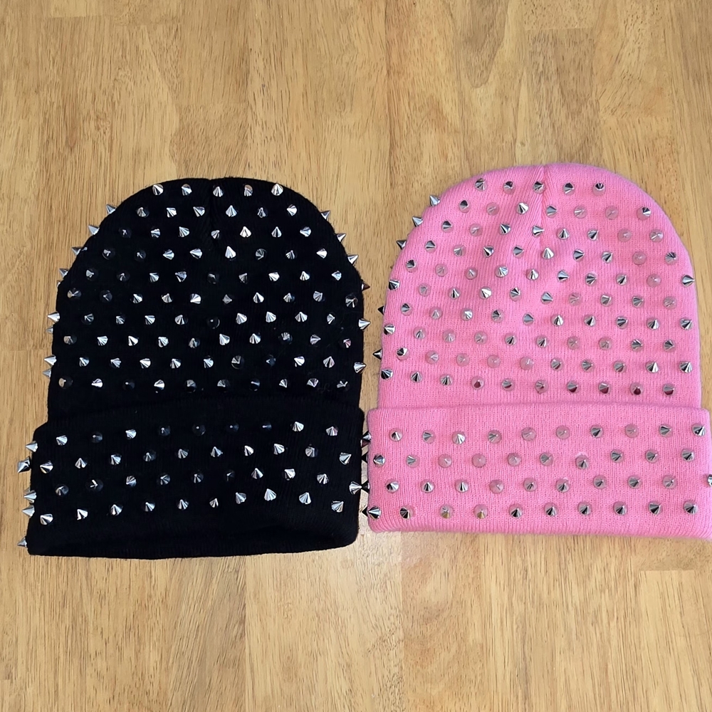 AKIRA Black and Pink Studded Beanie Hats